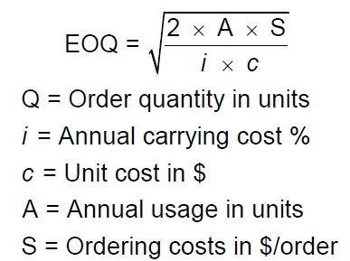 EOQ的计算公式